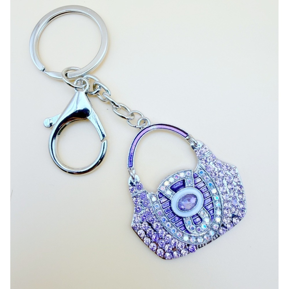 Lavender Rhinestone Handbag Keychain Bag Charm Silver Tone New in Package